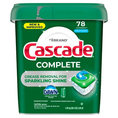 Cascade Complete ActionPacs Dishwashing Detergent Pacs, Fresh Scent, 78 Pacs/Pack (97722)