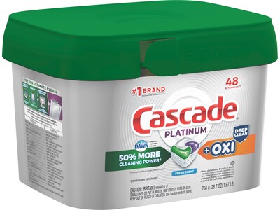 Cascade Platinum ActionPacs + Oxi Dishwashing Detergent Pods, Fresh Scent, 48 Pods/Box (3700027425)