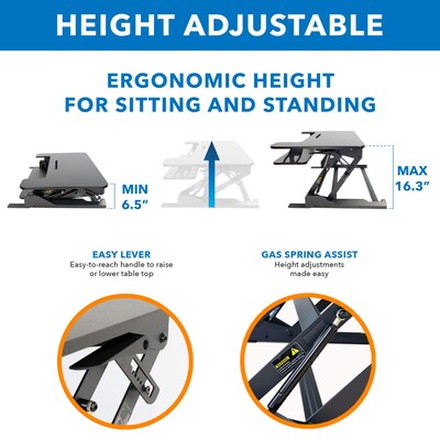 Mount-It! 36"W Manual Rectangular Adjustable Standing Desk Converter, Black (MI-7926)