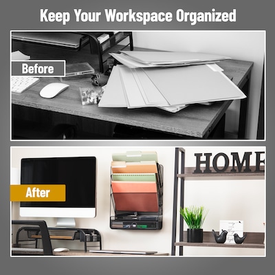 Mind Reader 7-Compartment Metal Desk Organizer, Black (MAGROUND-BLK)