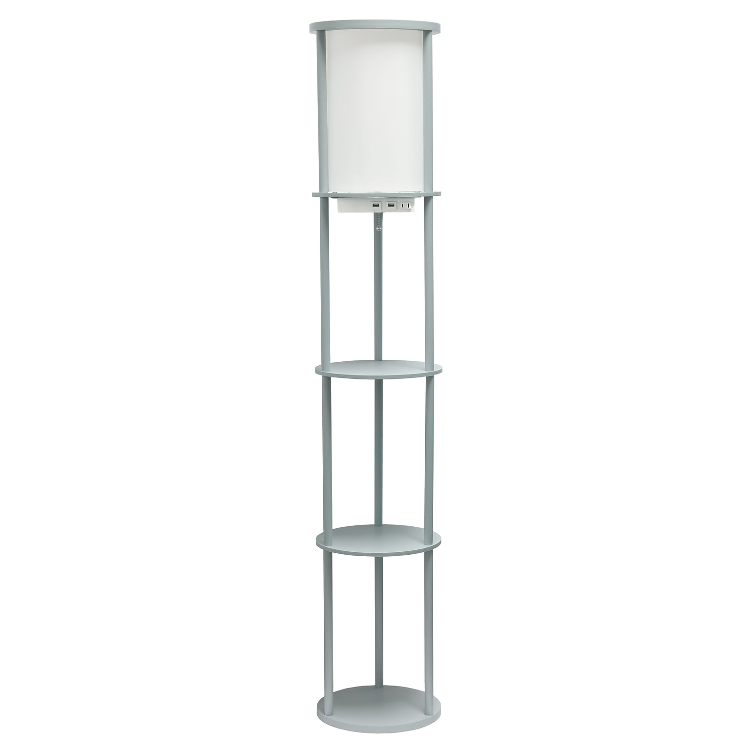 Simple Designs Etagere Organizer Storage 62.5 Floor Lamp with 2 USB Charging Ports and 1 Charging Outlet, Gray (LF2010-GRY)
