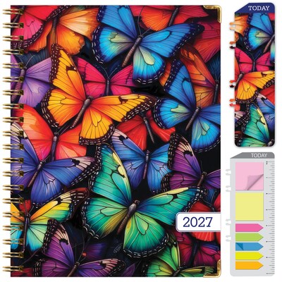 2027 Excello Brands 9 x 11 Weekly & Monthly Standard Planner, Paperboard Cover, Colorful Butterflies (FSHN-CY27-8511-58)