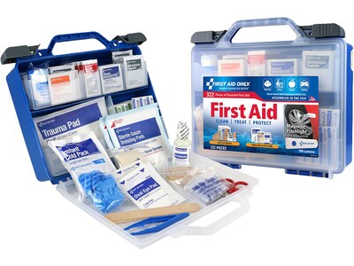 First Aid Only Plastic First Aid Kit with Magnetic Flashlight, 50 People, 322 Pieces, Clear/Blue (91414)