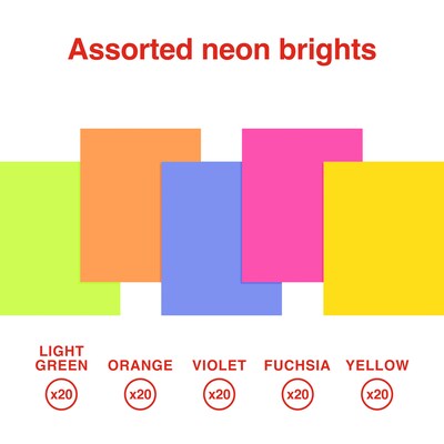 Staples 65 lb. Cardstock Paper, 8.5" x 11", Neon Assorted, 100 Sheets/Pack (98107)