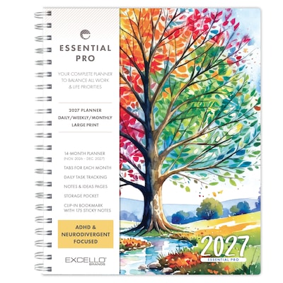 2027 Excello Brands Essential Pro 8.5 x 11 Weekly & Monthly Planner, Tree Seasons (ESPRO-CY27-8511-20)