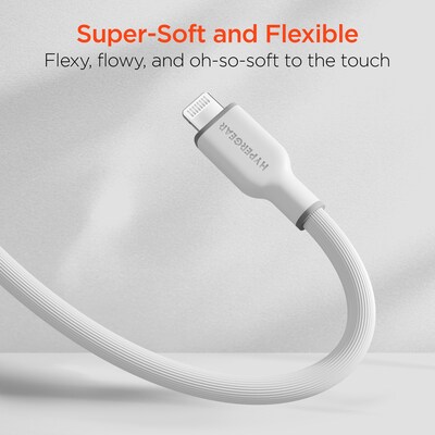 HyperGear Flexi Pro USB-C to Lightning Soft-Touch Silicone Fast Charge and Sync Cable, 10 ft., White (16007)