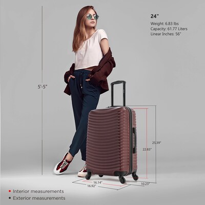 DUKAP Adly 25.39" Hardside Suitcase, 4-Wheeled Spinner, TSA Checkpoint Friendly, Wine (DKADL00M-WIN)