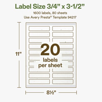 Avery Hemp Rectangle Laser/Inkjet Multipurpose Labels, 3/4" x 3-1/2", Off-White (1600/Box)