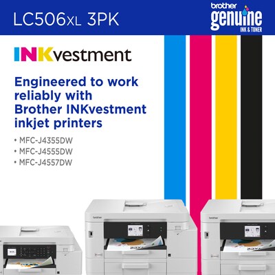 Brother LC506XL Cyan/Magenta/Yellow High Yield Ink Cartridge (LC506XL3PKS)