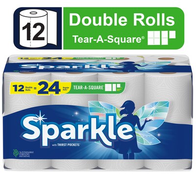 Sparkle Tear-A-Square Double Paper Towels, 2-ply, 110 Sheets/Roll, 12 Rolls/Pack (223535)
