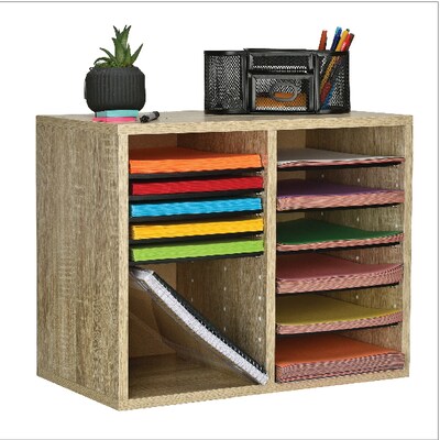 AdirOffice 500 Series 12-Compartment Literature Organizers, 20" x 20", Medium Oak (500-12-MEO)