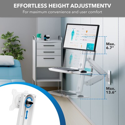 Mount-It! MedHub Wall Mounted, Flexible Workstation for Monitors up to 35", Matte White (MI-16001)