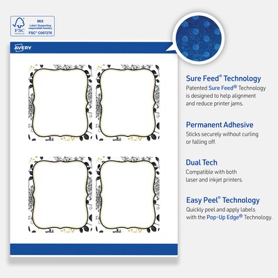 Avery Rectangle Laser/Inkjet Multipurpose Labels, 4" x 3-1/3", White, 40/Pack (19479371037)