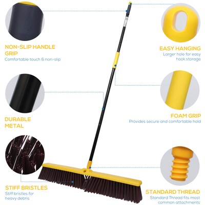 BISON LIFE Outdoor 24" Polypropylene Bristle Push Broom, Yellow/Black (BPHD-EXHPB-BKY-24-1)