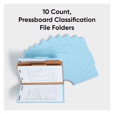 Smead 50% Recycled Pressboard Classification Folder, Legal Size, 2 Dividers, Blue, 10/Pack (19030)