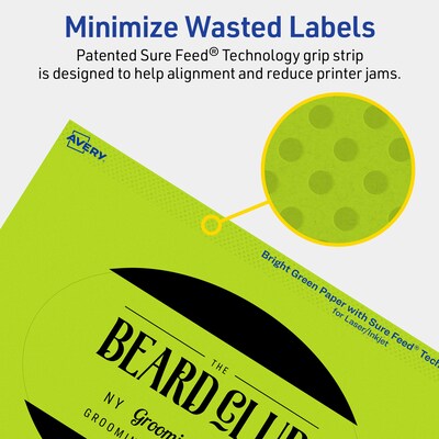 Avery Printable Oval Multipurpose Labels, 4" x 6", Bright Green, 20/Pack (94057)