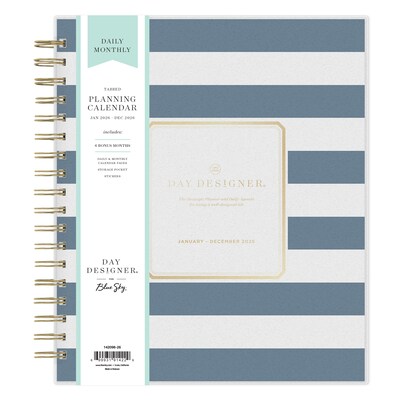 2026 Blue Sky Rugby Stripe Navy Frosted 8 x 10 Daily & Monthly Personal Planner (142098-26)