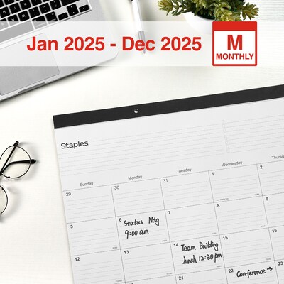 2025 Staples 22" x 17" Desk Pad Calendar, Black (ST12951-25)