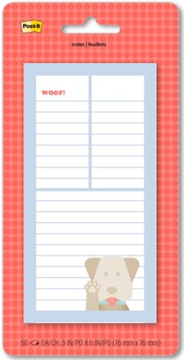 Post-it Cute Dog List Notes, 2.9 x 5.7, Multicolored, 50 Sheets/Pad (Pet-36-1)