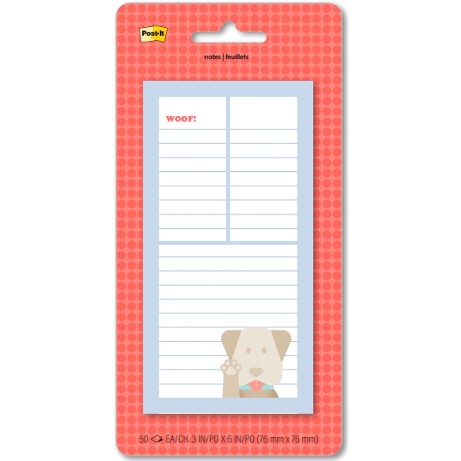 Post-it Cute Dog List Notes, 2.9 x 5.7, Multicolored, 50 Sheets/Pad (Pet-36-1)