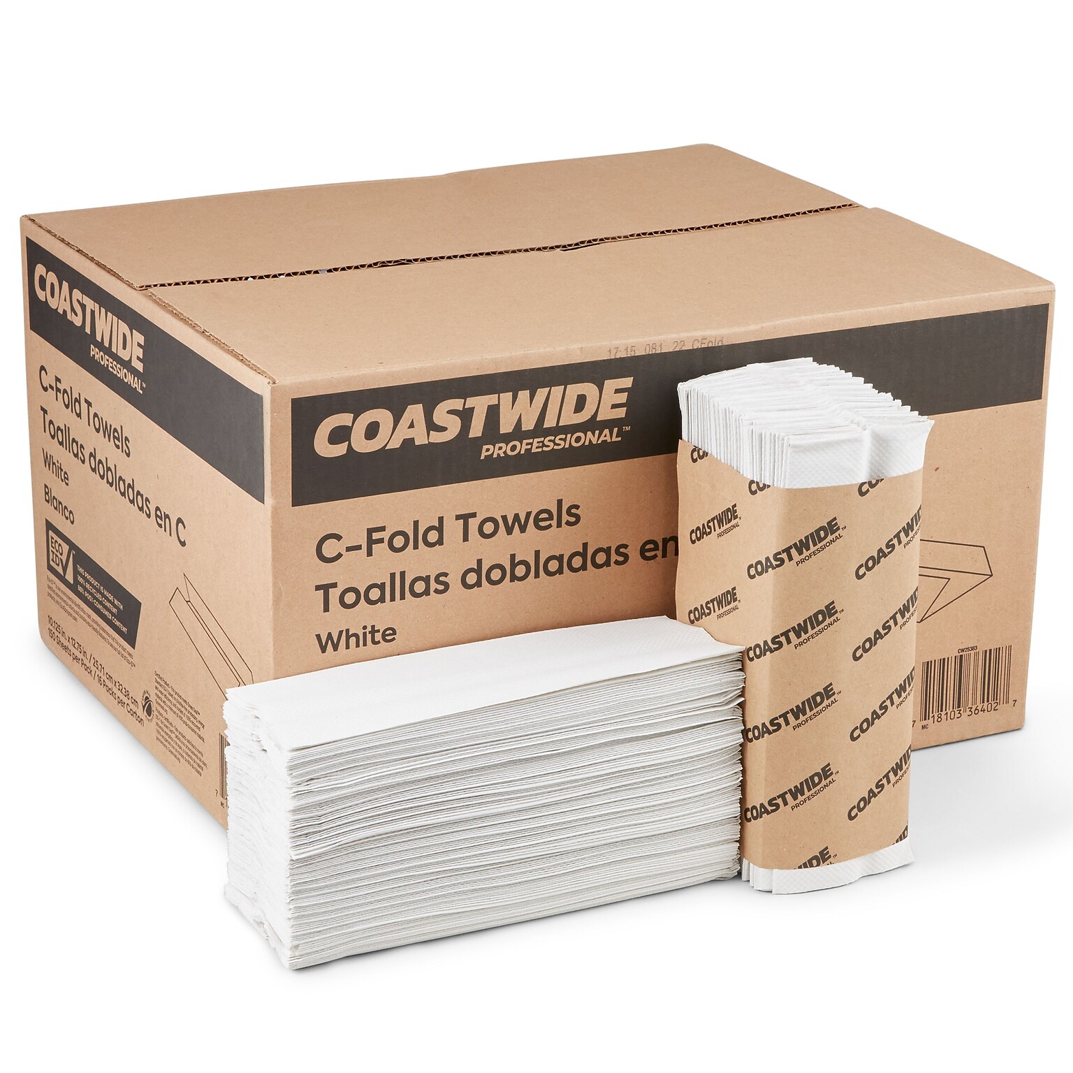 Coastwide Professional™ Recycled C-Fold Paper Towels, 1-Ply, 150 Sheets/Pack, 2400 Sheets/Carton (CW25383)