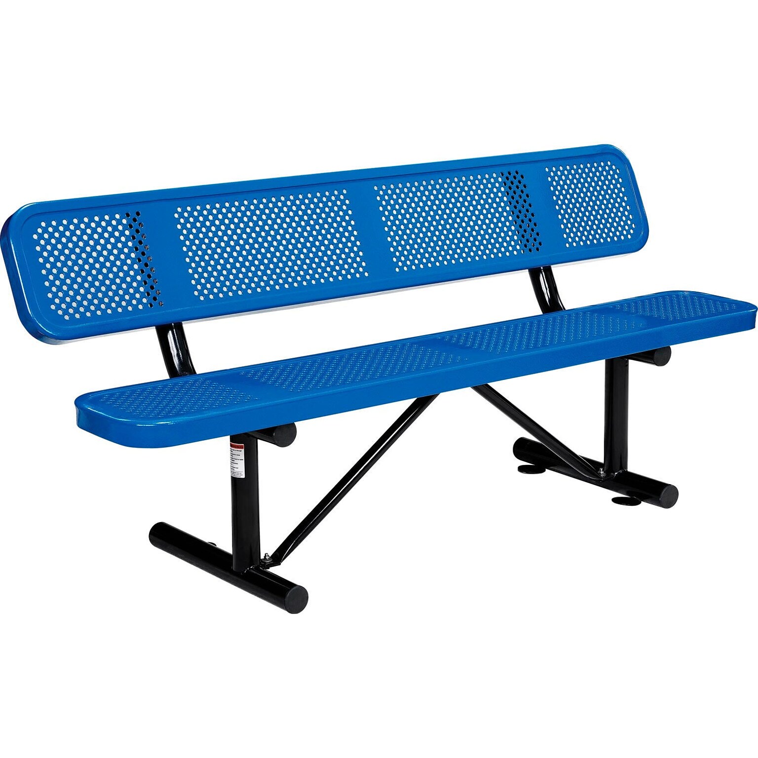 Global Industrial 6 Outdoor Steel Picnic Bench w/ Backrest, Perforated Metal, Blue (694557BL)