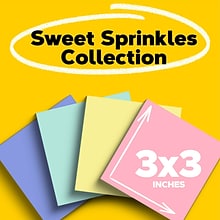 Post-it Recycled Notes, 3 x 3, Sweet Sprinkles Collection, 75 Sheet/Pad, 24 Pads/Pack (654R24CPAP)