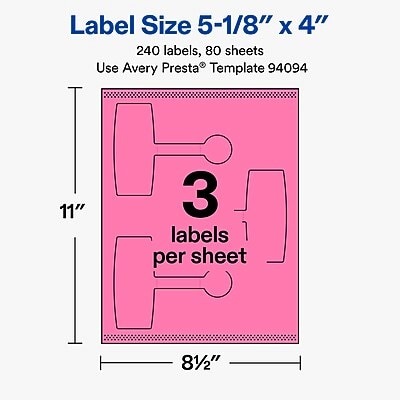 Avery Laser/Inkjet Sealing Labels, 5-1/8" x 4", Bright Pink, 240 Labels/Box (19479370727)