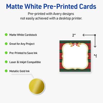 Avery Gold-Red-Green Plaid Matte Blank Card, White, 120/Pack (S00-FEQ)