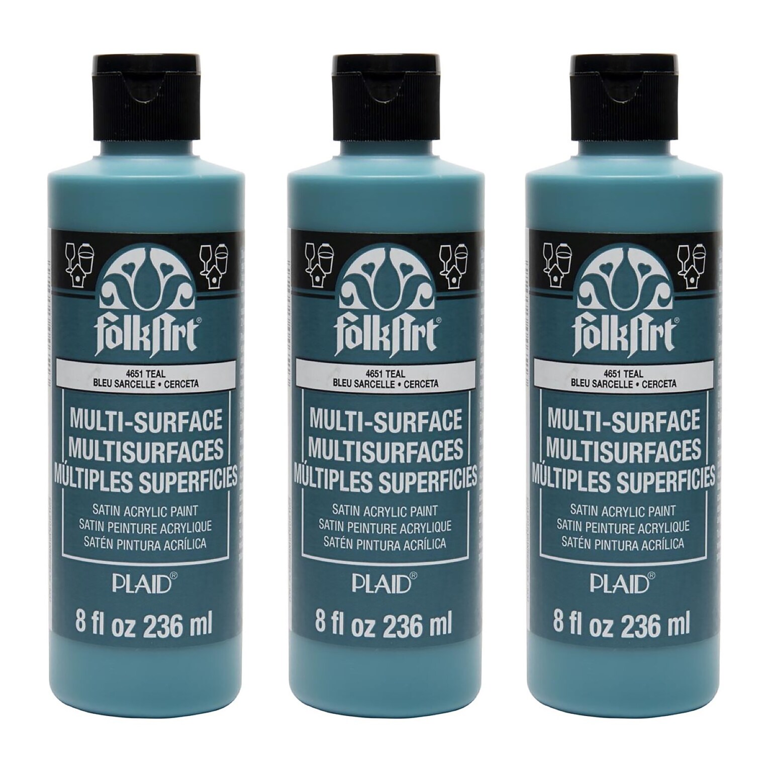 FolkArt Acrylic Paint Multi-Surface Satin, 8oz., Teal, 3/Pack(FLK4651CA-3)