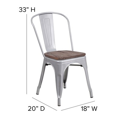 Flash Furniture Luke Contemporary Metal/Wood Stackable Dining Chair, Silver, 4/Pack (4CH31230SILW)