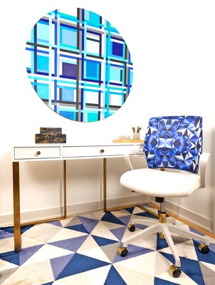 The Raynor Group Elizabeth Sutton Gramercy Fabric Swivel Task Chair, Blue Prism White Gold (K-ESGR-WHT-PRSM-GLD)