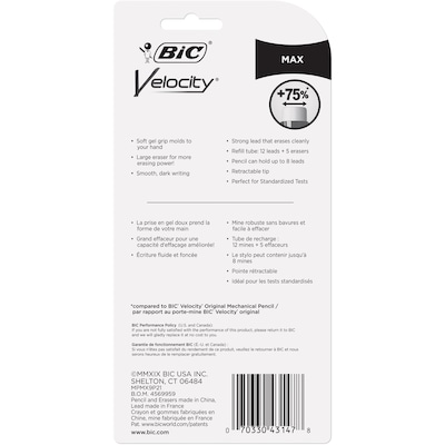 BIC Velocity Max Mechanical Pencil, 0.9mm, #2 Hard Lead, 2/Pack (MPMX9P21BLK)