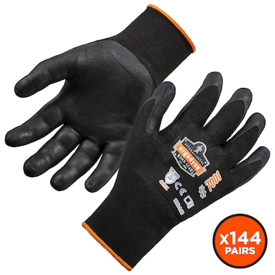 Ergodyne ProFlex 7001 Nitrile Coated Gloves, ANSI Level 3 Abrasion Resistance, Black, Large, 144 Pai