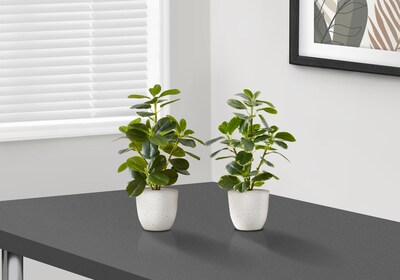 Monarch Specialties Inc. 14" Artificial Ficus Elastica Plant in Pot, 2/Set (I 9557)