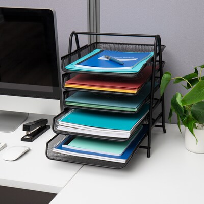 Mind Reader Metal 5-Tier Stackable Paper Desk Tray Organizer, Black, 2/Pack (5TPAP2PK-BLK)
