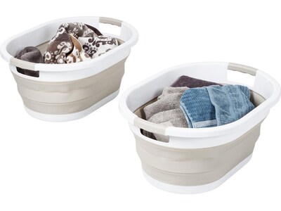 Honey-Can-Do Collapsible Laundry Basket, Rubber, Warm Gray/White, 2-Piece Set (HMP-09824)