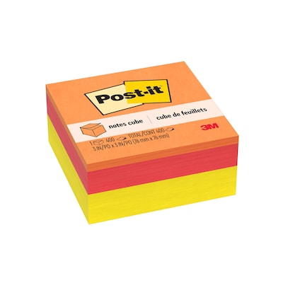 Post-it Cube Sticky Notes, 3 x 3, Sunburst Collection, 400 Sheets/Cube (2027-SUN)