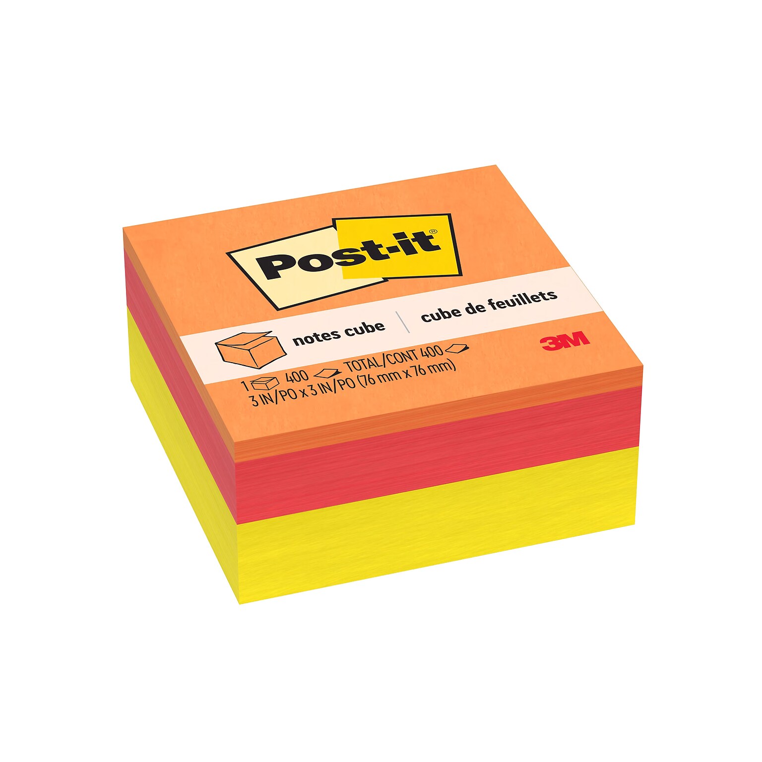 Post-it Cube Sticky Notes, 3 x 3, Sunburst Collection, 400 Sheets/Cube (2027-SUN)
