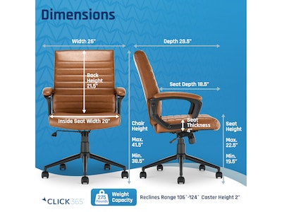 Click365 Transform 3.0 Ergonomic Bonded Leather Swivel Desk Chair, Cognac (CCHR10008A)