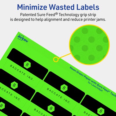 Avery Laser/Inkjet Multipurpose Rectangle Labels, 1-1/4" x 2-3/8", Neon Green, 720/Pack (94227)