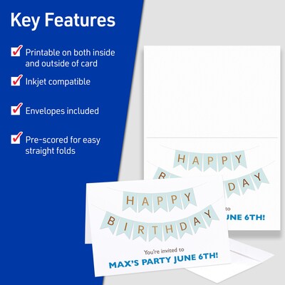 Avery Half-Fold Cards with Envelopes, 5.5" x 8.5", Textured White, 30/Box (AVE3378)