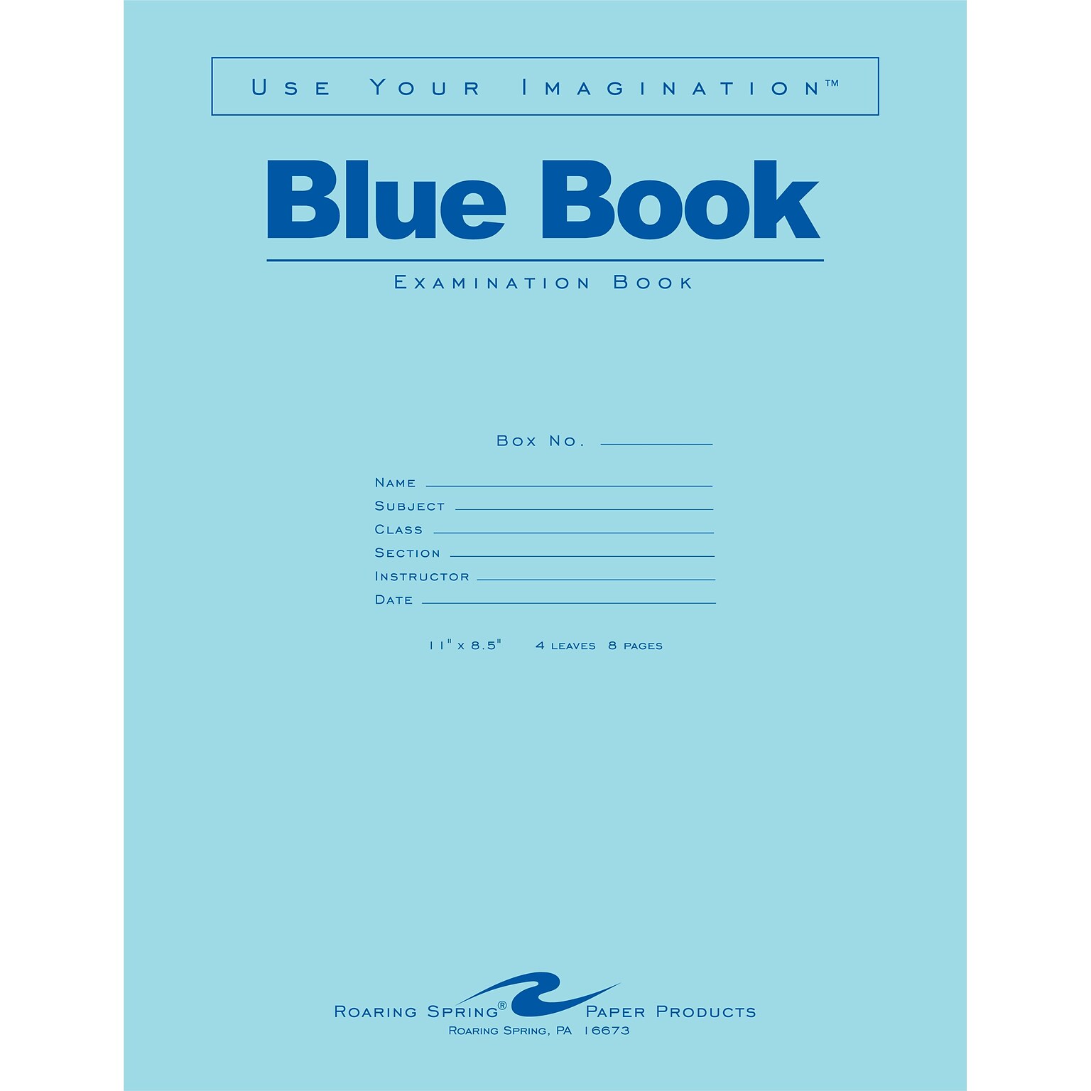 Roaring Spring Paper Products Exam Notebooks, 8.5 x 11, Wide Ruled, 4 Sheets, Blue, 600/Case (77515CS)