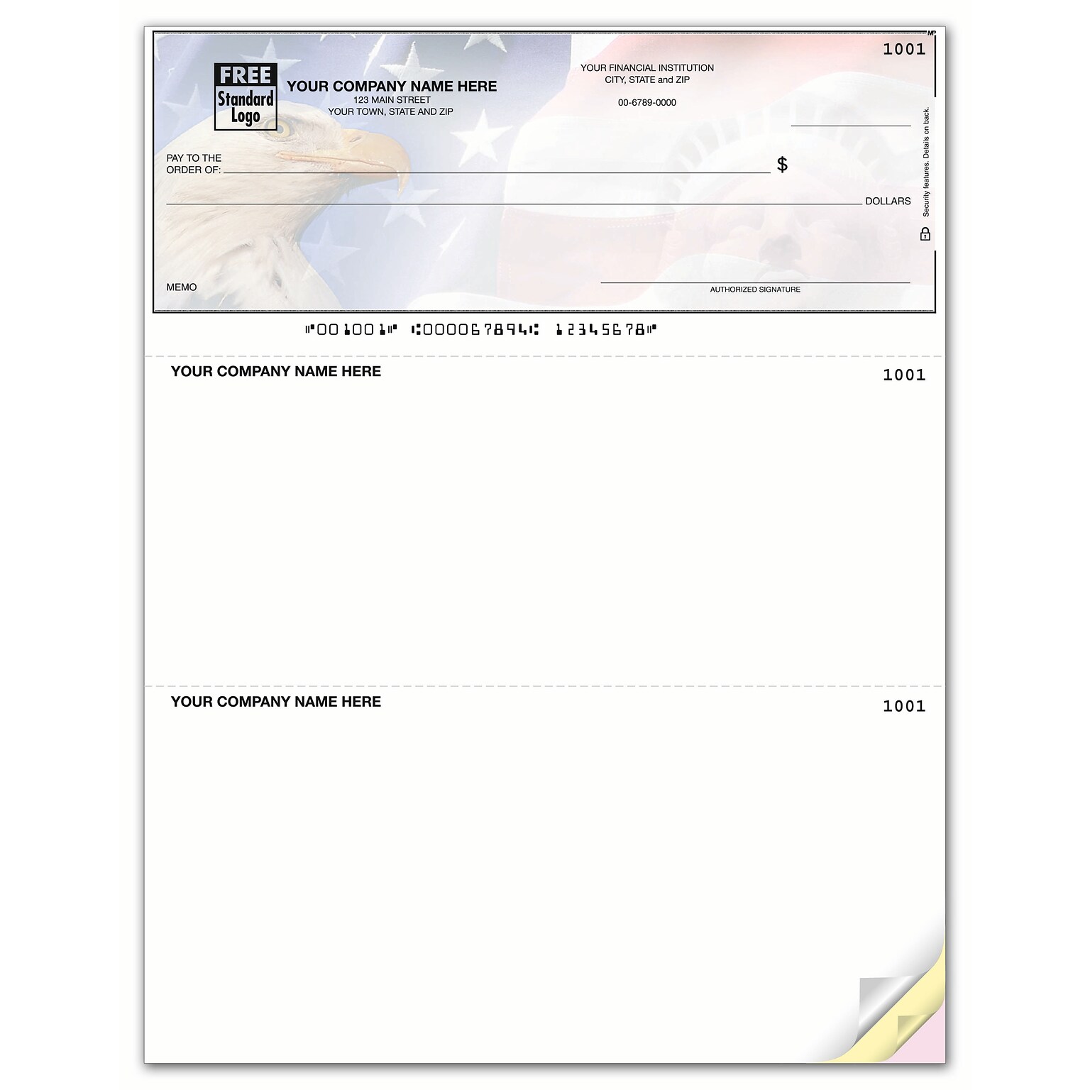 Custom Laser Top Checks, Lined, 2 Ply/Duplicate, 1 Color Printing, Prem Check Designs, 8-1/2 x 11, 500/Pk