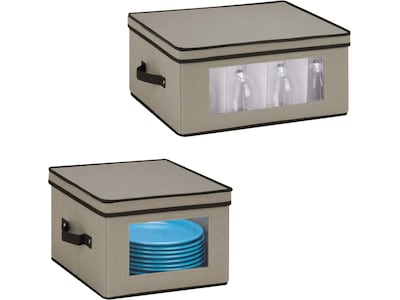 Honey-Can-Do Polyester Dinnerware Storage Boxes, Gray/Brown, 2/Set (SFT-09073)