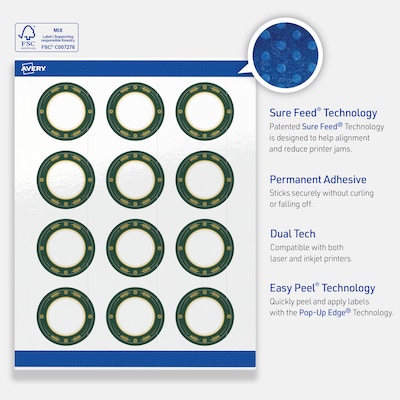 Avery Circle Multipurpose Labels, 2" Dia., White, 120/Pack (19479370394)