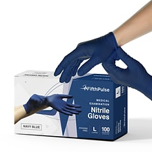 FifthPulse Powder Free Nitrile Gloves, Latex Free, Large, Navy Blue, 100/Box (FMN1001212)