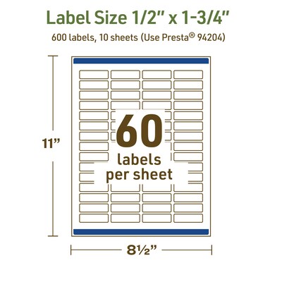 Avery Dissolvable Rectangle Multipurpose Labels, 0.5" x 1.75", Off-white, 600/Pack (94204)