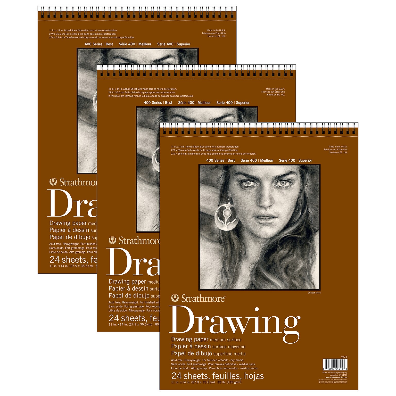Strathmore 400 Series 11 x 14 Wire Bound Drawing Sketch Pad, 24 Sheets/Pad, 3/Bundle (STTP400503-3)