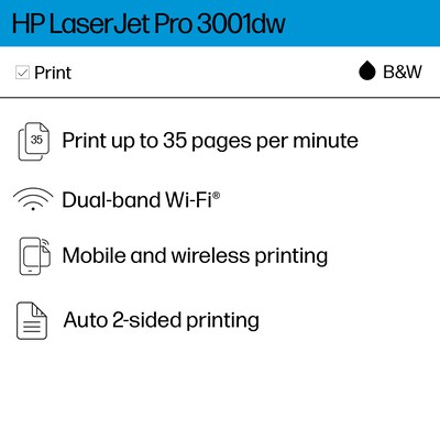 HP LaserJet Pro LJP 3001dw Wireless Black & White Laser Printer, Single-Function, Print, Best for Office (3G65OF)